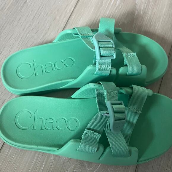 Kid's Chaco Youth US 5 'Chillos' Slide Sandal Jade Green Adjustable Closure - Picture 3 of 7